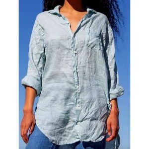 CP Shades Linen Button Down Tunic Light Aqua, Size Large